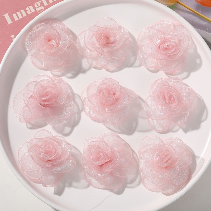 5pcs ชีฟอง Organza ดอกไม้ประดิษฐ์ DIY เจ้าสาวชุดหมวกงานแต่งงานตกแต่งของขวัญดอกไม้ปลอม