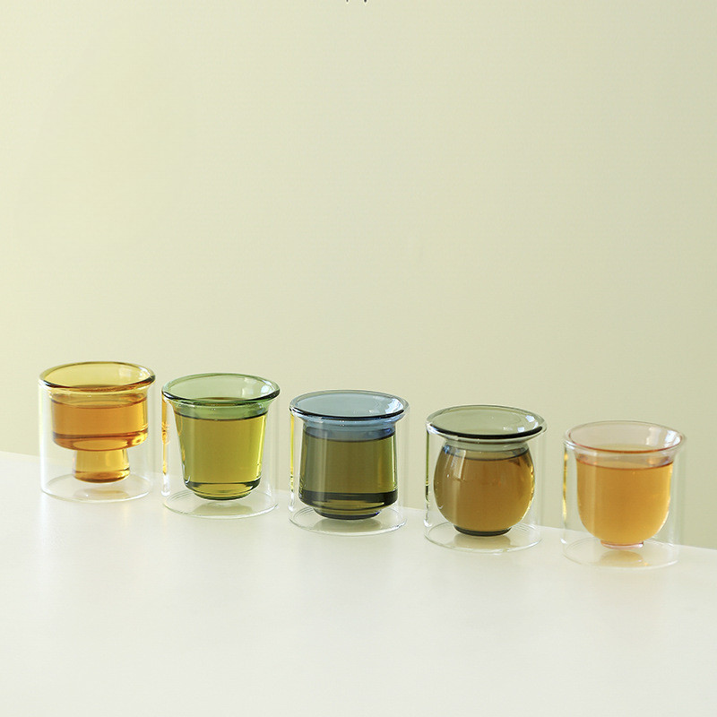 ถ้วยชาแก้วสองชั้น Borosilicate สูงฉนวนกันความร้อนถ้วยชาป้องกันน้ําร้อนลวกถ้วยชาแก้วในครัวเรือนโปร่งใส [A204]