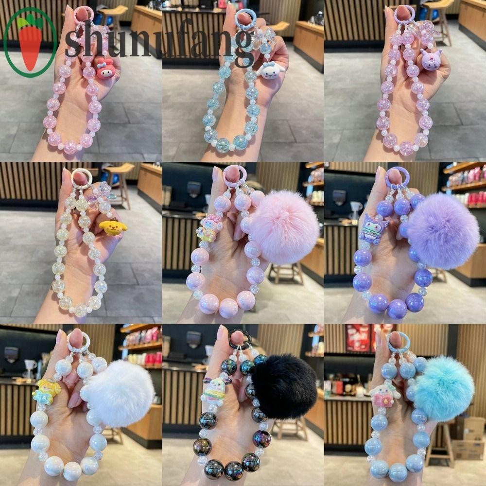 Unuf Kuromi โทรศัพท์มือถือ Lanyard, Cinnamoroll Kitty Cat Melody Kuromi กระเป๋าเป้สะพายหลังจี้, Creative Pochacoo Plush Ball Burst ลูกปัดการ์ตูนอะนิเมะพวงกุญแจตกแต่ง