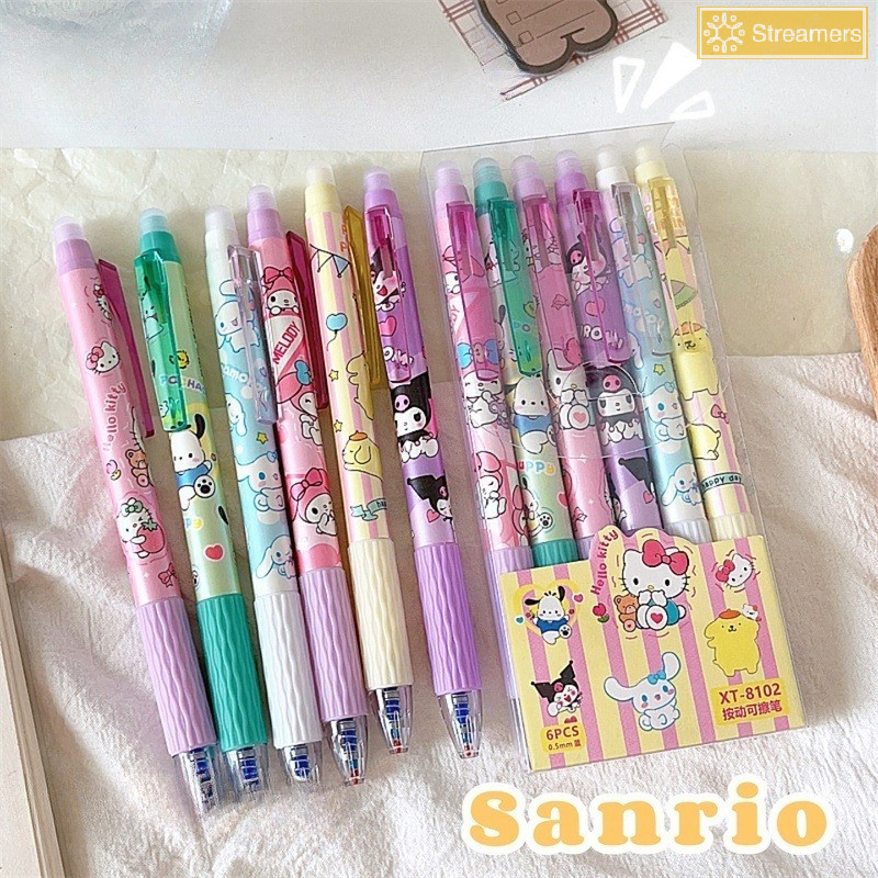 {Streamers} ปากกาเจลลบได้ 6 ชิ้น Cinnamonroll Kuromi Melody 0.5 นักเรียน Wrig Quick-drying น่ารักเครื่องเขียนสาวของขวัญปากกาใหม่