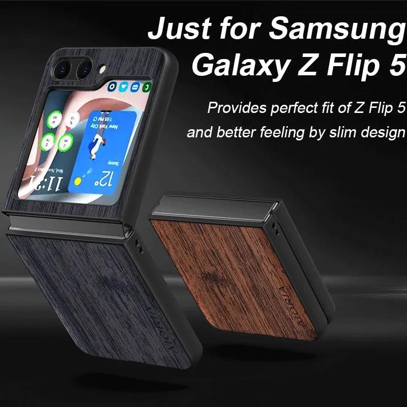 SAMSUNG สําหรับsamsung galaxy z flip 5 6 z Flip5 Flip6 5G Fundaไม้ไผ่รูปแบบหนังCoqueสําหรับGalaxy z 