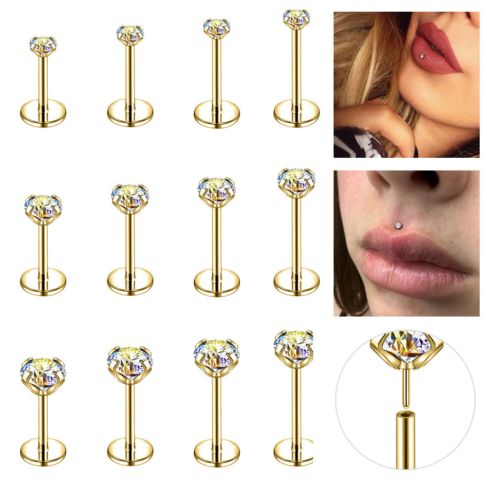 1 Pc สแตนเลสสตีล Lip Stud 16G/18G/20G Labret เจาะ Multicolor Cubic Zircon Lip Piercing Plug สไตล์ Labret Stud