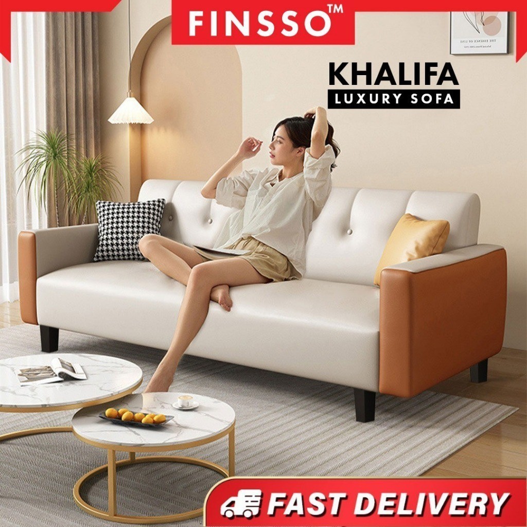 พร้อมส่ง! โซฟา หุ้มเบาะหนัง PVC ผิวสัมผัสนุ่มมาก แข็งแรง Khalifa Luxury Sofa