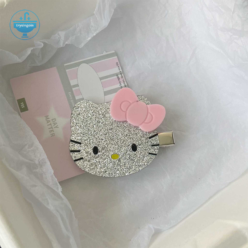 [strysingoin] Shiny Sanrio Hello Kitty กิ๊บติดผม Kawaii สาวการ์ตูนอุปกรณ์เสริมผมลูกแมวโบว์ผม Pin Bangs คลิปของขวัญ TH