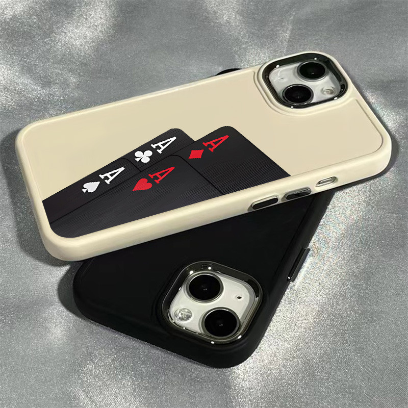 ความเรียบง่ายโป๊กเกอร์การ์ดรูปแบบเคสโทรศัพท์เข้ากันได้สําหรับiphone 13 15 12 11 14 Pro MAX XR X XS MAX 15Plus Se2020 7/8 Plusซิลิโคนนุ่มขนาดใหญ่กรอบโลหะเคสโทรศัพท์