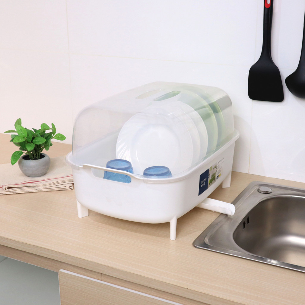 Ghouse Online MICRONWARE ที่คว่ำจานพลาสติกพร้อมฝาปิด 1 ชั้น #5597 ขนาด 31x47.7x27 ซม. สีขาว สินค้าขา