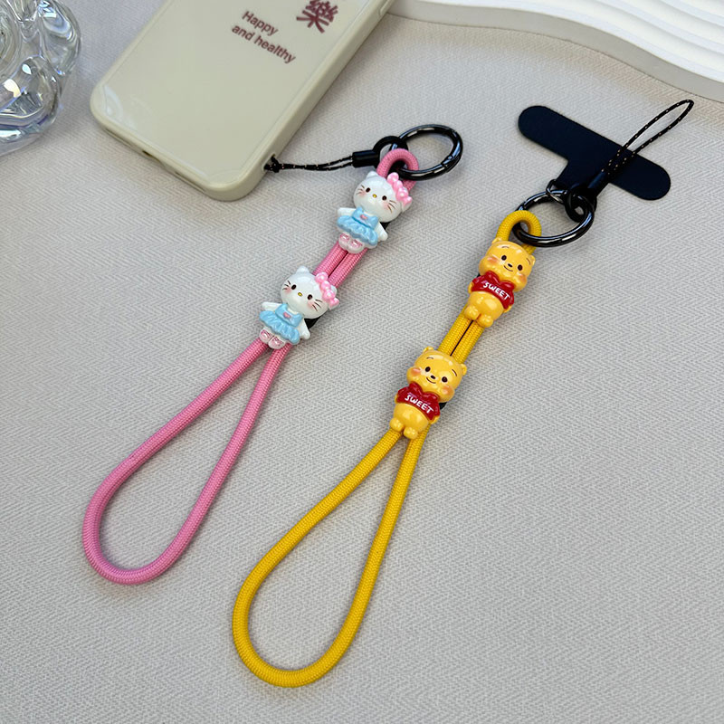 น่ารักหมีพูห์สไตล์โทรศัพท์มือถือเชือกเส้นเล็กข้อมือโซ่กล้องเชือกเส้นเล็กสร้อยข้อมือสไตล์สั้นเชือกป้องกันการสูญหาย
