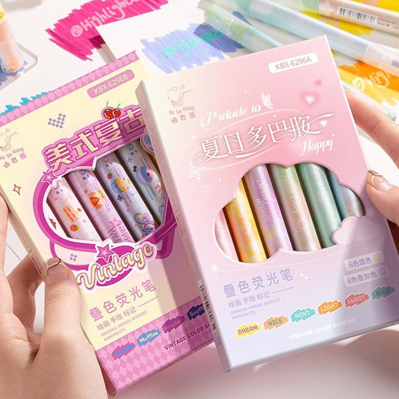 6 ชิ้น Creative Dual-Head Gradient Highlighter ชุดขนาดใหญ่ความจุ Quick-Drying Ink Markers DIY Journal ตกแต่งปากกาน้ํา