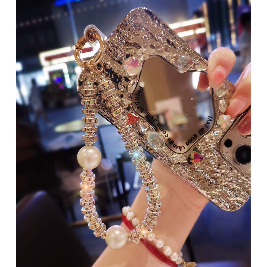 โทรศัพท์มือถือ Lanyards Diamond Pearl Phone Chains ผู้หญิง โซ่ข้อมือระดับไฮเอนด์ ลูกปัดลูกปัด DIY สร้อยคอแฟชั่นหรูหรา