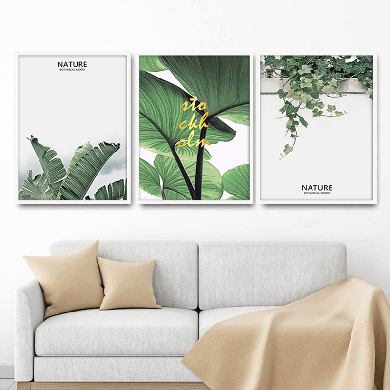 สีเขียวใบผ้าใบวาดพืชเขตร้อนโปสเตอร์นอร์ดิกที่ทันสมัยตกแต่งผนังศิลปะภาพวาดห้องนั่งเล่นตกแต่งบ้านภาพ