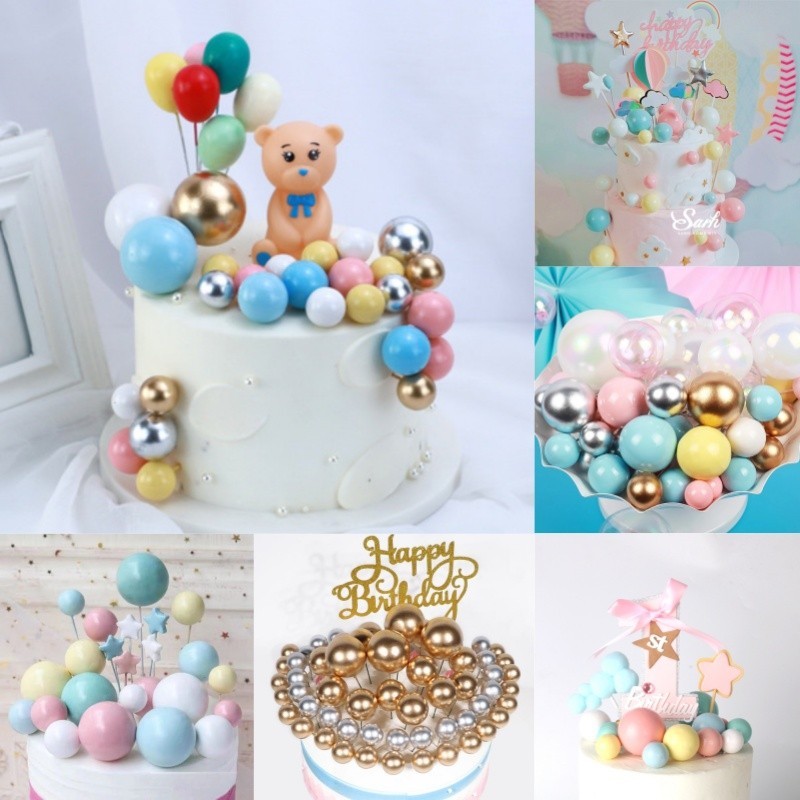 20/40/80ชิ้นทองและเงินหลายสีบอลเค้กด้านบนตกแต่งเค้ก อิน เครื่องประดับเครื่องมืออบ
