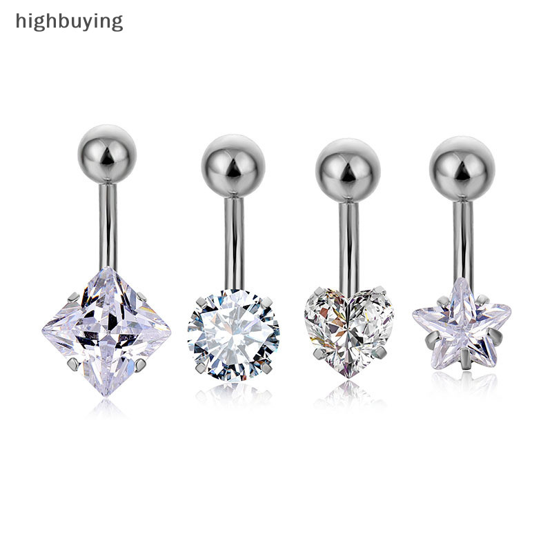 [ซื้อสูง] คริสตัลเพทายเครื่องประดับร่างกายปุ่มท้องแหวนสแตนเลสดาวรอบสแควร์ล้างเพทายคลาสสิกสะดือท้องปุ่มแหวน ส เครื่องประดับหุ้นใหม