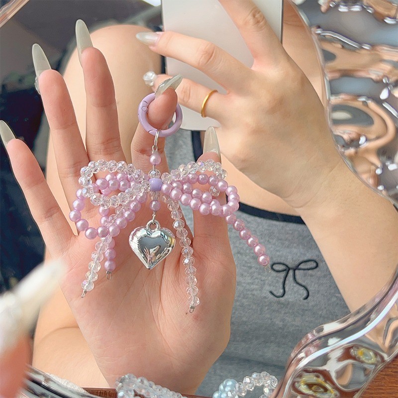 พวงกุญแจคริสตัลมุก-ผู้หญิงโทรศัพท์เชือกเส้นเล็กเครื่องประดับ-ผู้ถือกุญแจรูปโบว์คู่-เกาหลีสไตล์ อิน หวานประณีต- 3ง รักจี้หัวใจ - รูปที่ 4