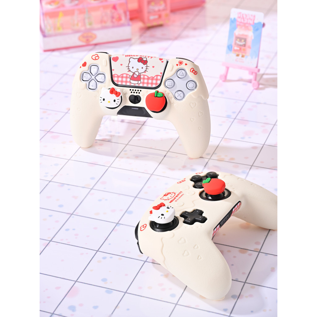 Geekshare HelloKitty ผิวคอนโทรลเลอร์ซิลิโคนกันลื่นและป้องกันเหงื่อสําหรับคอนโทรลเลอร์ PS5 และคอนโทรลเลอร์ NSPRO