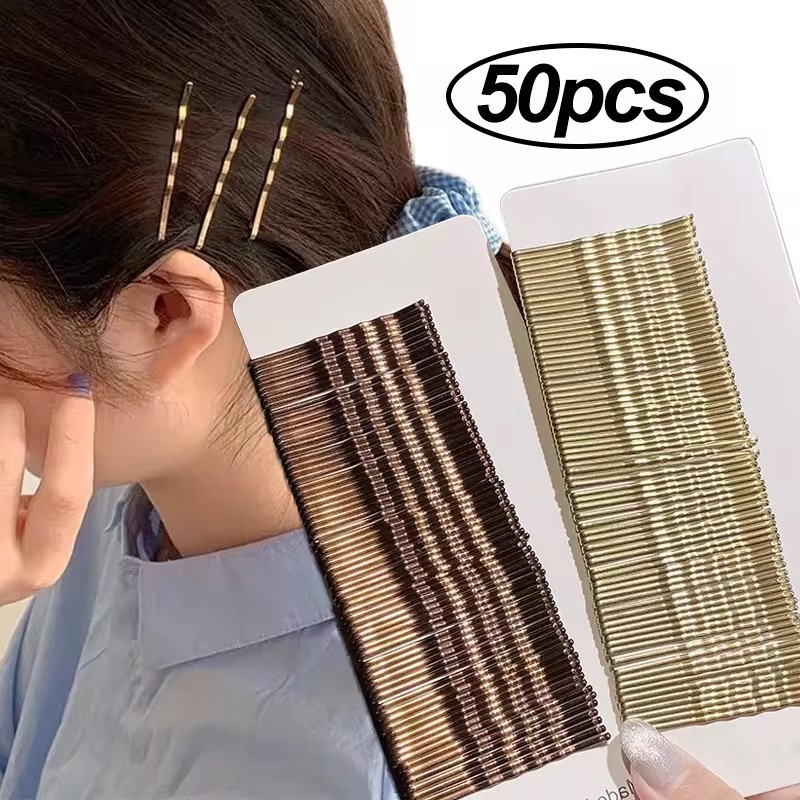 50 ชิ้น ผู้หญิง ผมคลื่น รูปตัวยู กิ๊บบ๊อบบี้ ปิ่นปักผม ร้านเสริมสวย กิ๊บติดผมเจ้าสาว กิ๊บโลหะ สีดํา เครื่องประดับผม