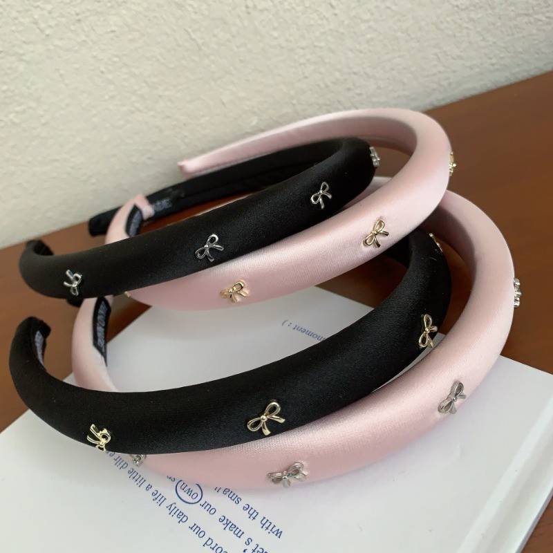 สีดําสีชมพูคลาสสิกแฟชั่น Bowknot Headwear Hairbands เครื่องประดับผม