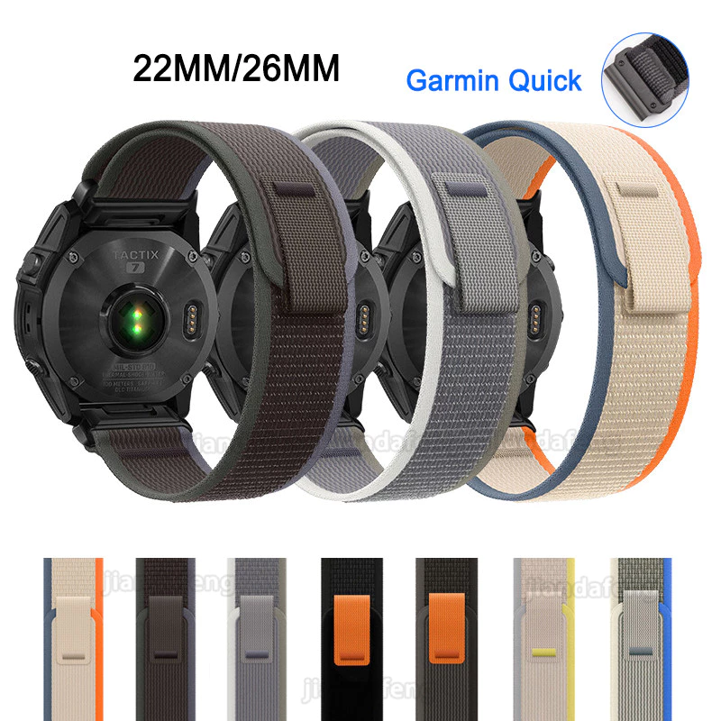 สายรัดข้อมือไนลอนทอ Garmin Quick Fit สําหรับ Garmin Fenix 7 6 5 plus 7X 6X 5X Instinct 2 Forerunner 935 945 965 955 745 Quatix 5 Descent mk1 mk2 Approach s62 s62 s70