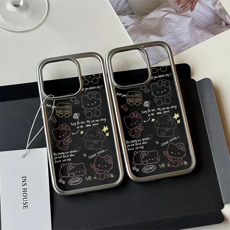 Line Hello Kitty เหมาะสําหรับ Apple 15 กรอบรูปชุบ iPhone14promax เคสโทรศัพท์ 13pro Soft Case 78P