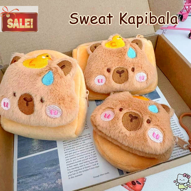 Bl Capibara กระเป๋าใส่เหรียญตุ๊กตาจี้การ์ตูน Capybara กระเป๋าเก็บหูฟังพวงกุญแจแบบพกพากรณีกระเป๋าริมฝีปาก A