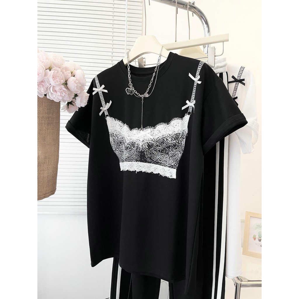 Basi เสื้อยืด Oversize ผู้หญิง พลัสไซส์ คอกลม ลาย "Bikini" แอบเซ็กซี่น่ารัก ผ้าคอตตอน100% ใส่สบาย แฟชั่นเกาหลี