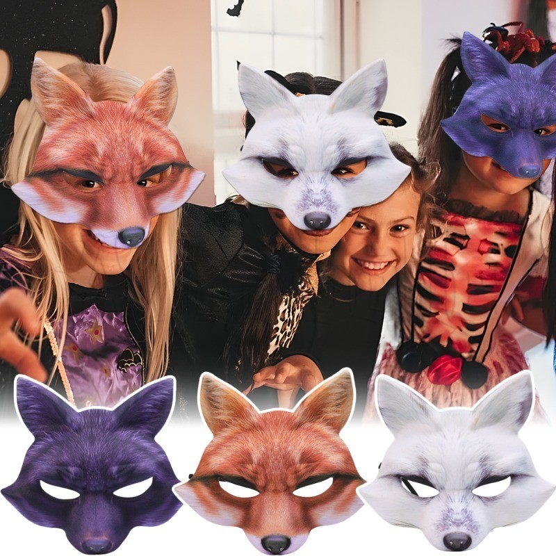 ฮาโลวีน อีวา หน้ากากสุนัขจิ้งจอก-อุปกรณ์หน้ากาก-หน้ากากคอสเพลย์สัตว์-สยองขวัญเครื่องแต่งกายถ่ายภาพ พี เชือก-ชุดแฟนซีปาร์ตี้เทศกาลตกแต่ง-สีขาว,สีดํา,สีแ