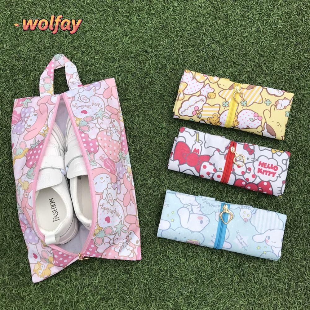 กระเป๋าใส่รองเท้า WOLFAY Sanrio, ที่ใส่รองเท้าแบบหนาการ์ตูน, ที่มีประโยชน์ My Melody ความจุขนาดใหญ่ถุงเก็บ Cinnamoroll Home