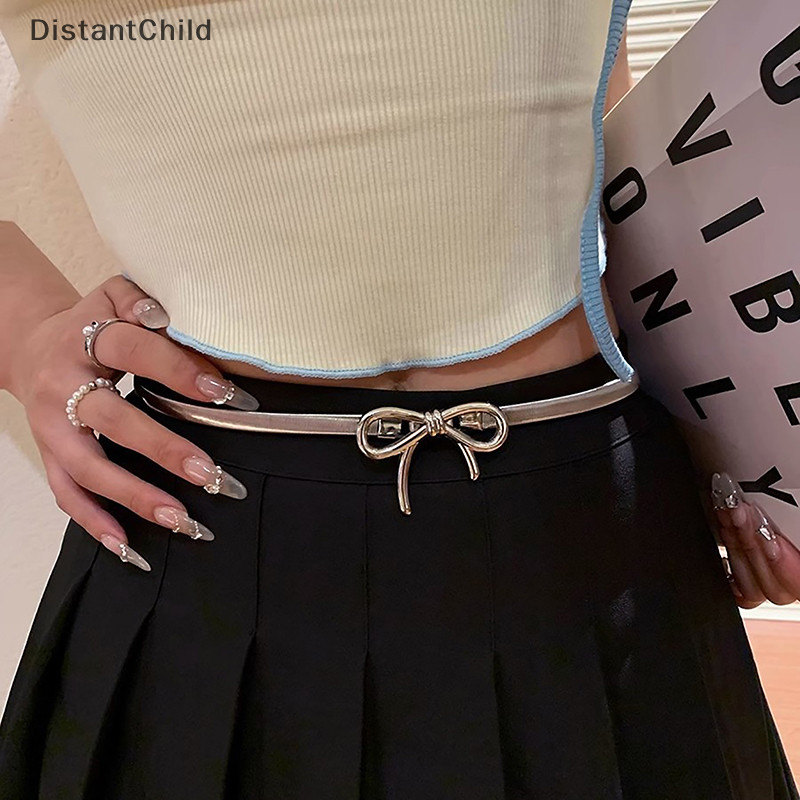 Dsth Ins โลหะ Bow Knot เข็มขัดยืดหยุ่นปรับผู้หญิง Y2k Vintage เข็มขัดกระโปรงกางเกงอุปกรณ์เสริมฤดูร้อนสาวโลหะเอว DSS