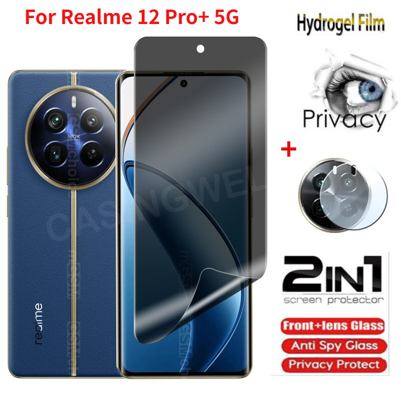 2 in1 Realme 12 Pro+ 5G 2024 Privacy Hydrogel Film Anti-Spy Full Cover Screen Protector Anti Peek Privacy Film สําหรับ Realme12 Pro + 12 Pro + Plus 15T 15X 15 Pro 5G กล้องฟิล์ม
