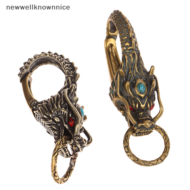 Newwellknownnice ทองเหลืองบริสุทธิ์ตาสีแดงหัวมังกร Keyrings Zodiac Dragon พวงกุญแจ Vintage ผู้ชายเอวหัวเข็มขัดพวงกุญแจรถจี้ของขวัญหัตถกรรม TH