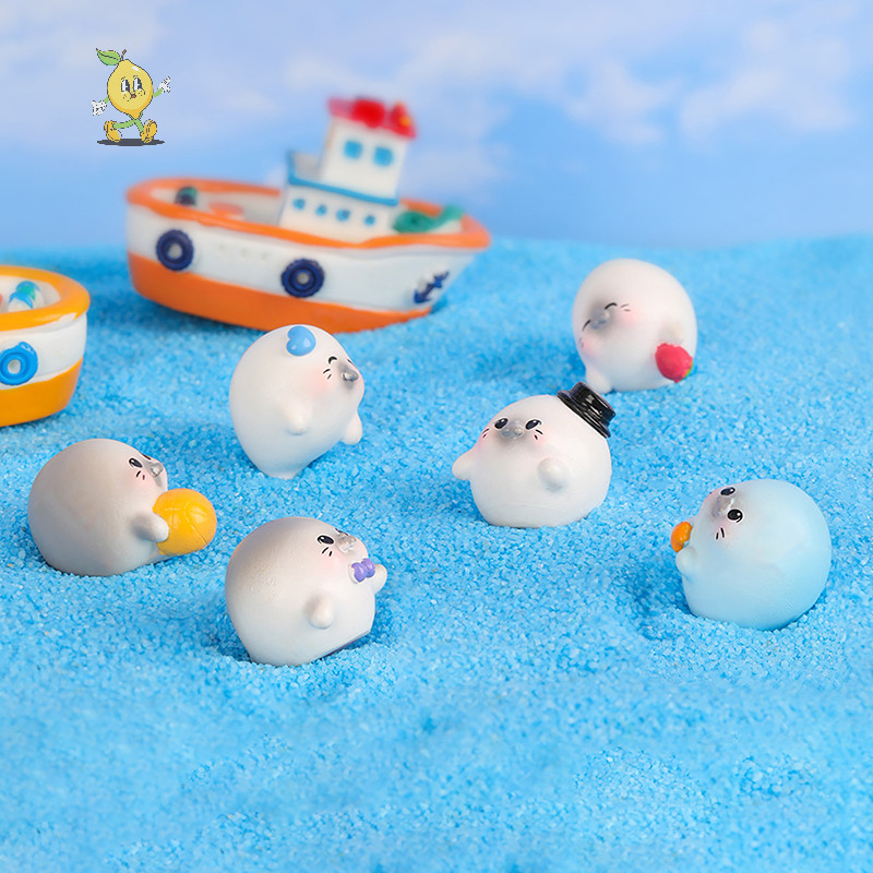 [mozh] Mini Marine Animals Figurine Bowknot Seal Micro Landscape Ornament Fish Aquarium Decor [TH]
