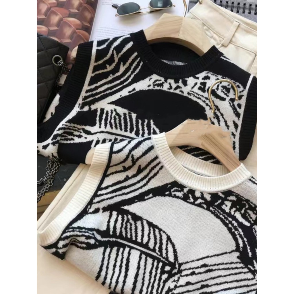 อารมณ์ดี! รุ่นแนะนำยอดนิยมสินค้าใหม่ต้นฤดูใบไม้ร่วงเทรนด์แฟชั่นย้อนยุค jacquard ถักเสื้อกั๊กโอ้เดอมิงค์ kbit