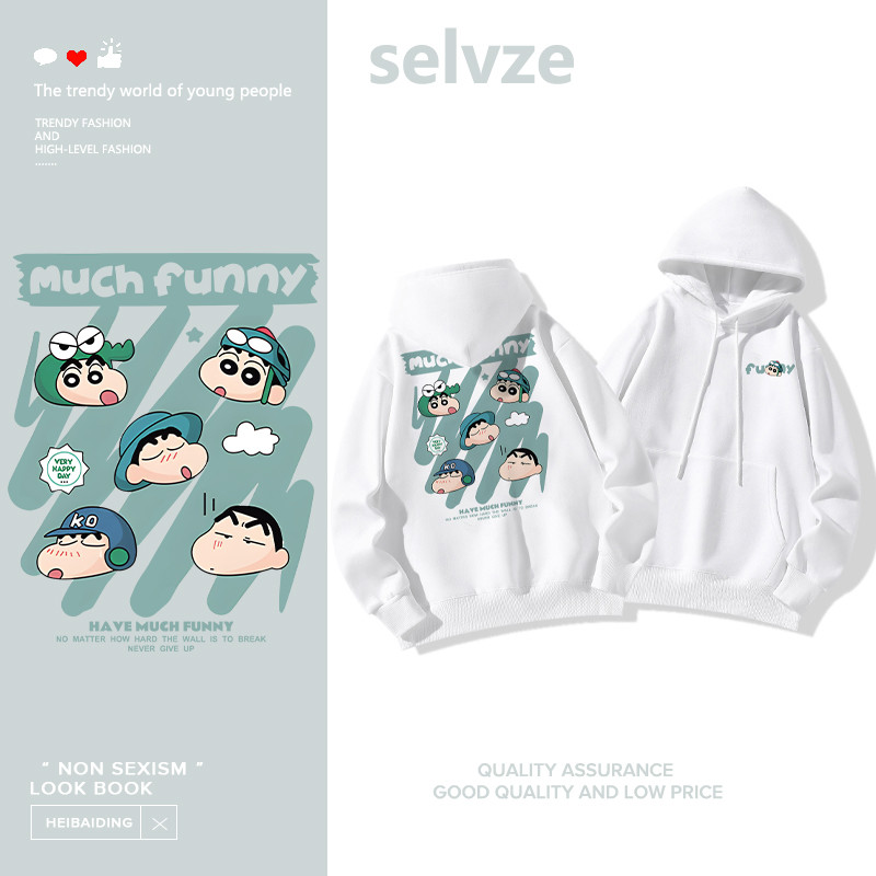 SELVZE（จัดส่งตลอด 24 ชั่วโมง） Printed Hoodie，ตัวการ์ตูนน่ารักพิมพ์บางเสื้อฮู้ดแขนยาว P000108