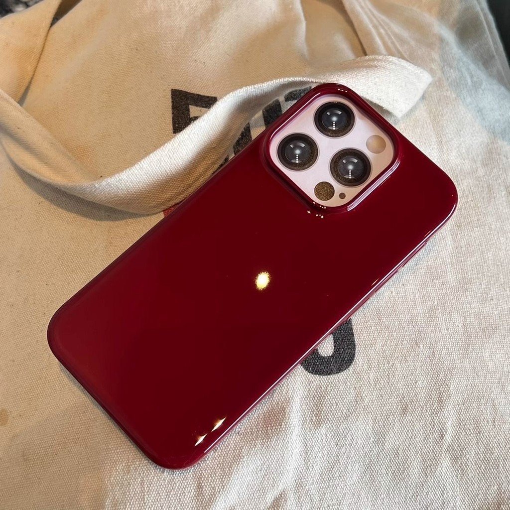 Premium Simple Nicheไวน์แดงGlossy Candyเคสโทรศัพท์สําหรับIPhone 11 15 Pro Max 14 12 13 15 Pro Max 7 8 6 Plus Xs Max Xr Xsสิ่งที่แนบมากรณีShockทนฝาครอบนุ่ม