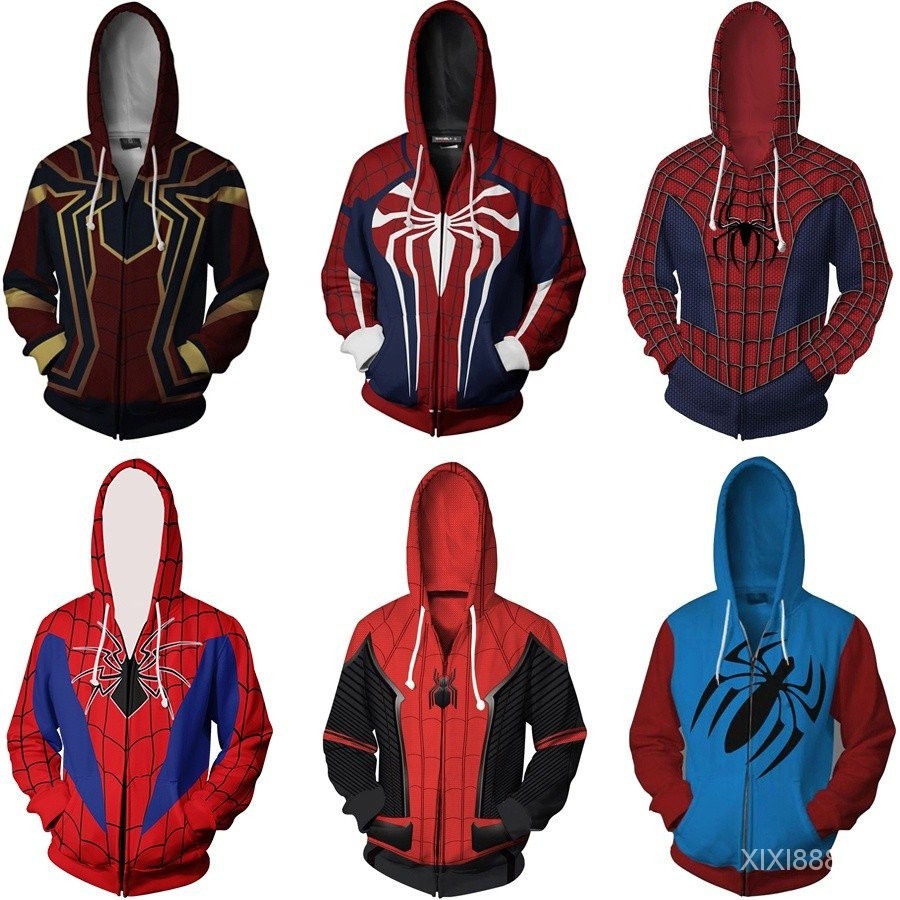 ผู้ชายสบายๆ S pider-Man เดอร์แมนซิปเสื้อกันหนาวหมวกแจ็คเก็ตซูเปอร์ฮีโร่ PS4แมงมุมเครื่องแต่งกายคอสเพ