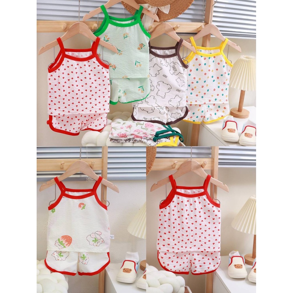 ชุดเซท2ชิ้น สายเดี่ยว+กางเกงขาสั้น สวมใส่สบาย แฟชั่นฤดูร้อน สำหรับเด็กผู้หญิง Size 80-110 cm💥🪄