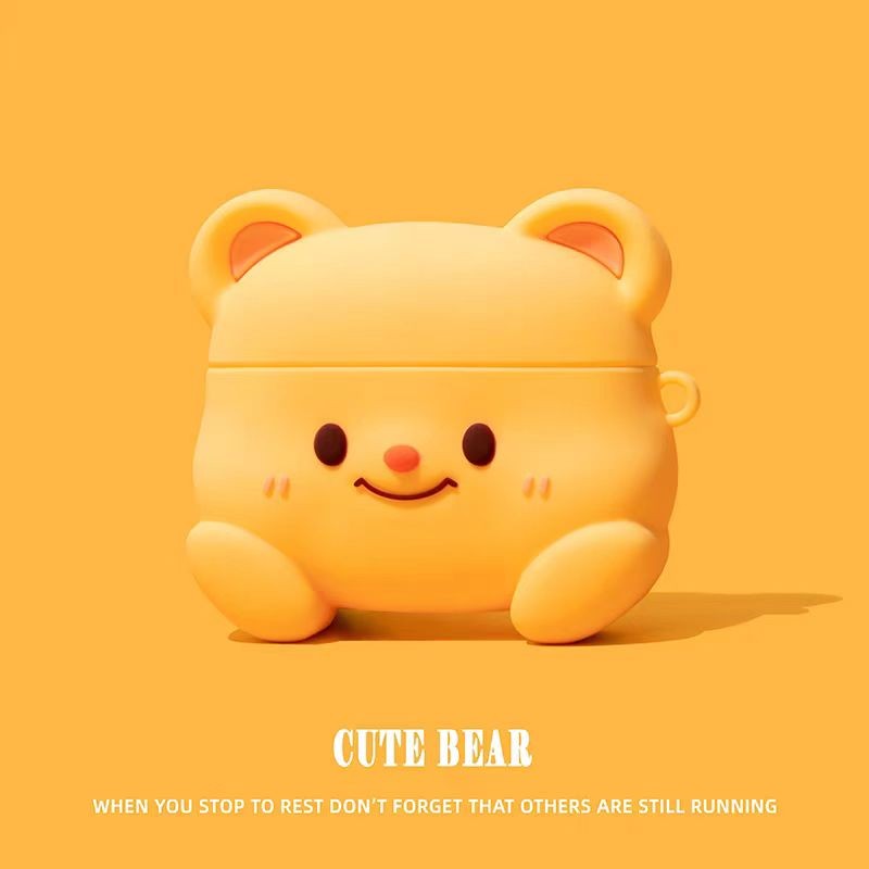 เคส Butterbear การ์ตูนน่ารักสําหรับ AirPods 1/2/3/Pro/Pro2 เคสซิลิโคนอ่อนนุ่มพร้อมคาราบิเนอร์