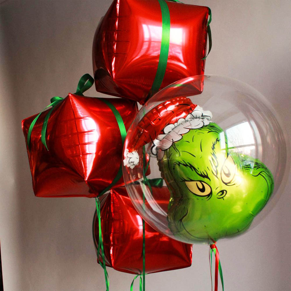 22 นิ้วสีแดงสีเขียวคริสต์มาสของขวัญกล่องฟอยล์บอลลูน Lollipop Canes Ball Xmas ตกแต่ง Party Favor ตกแต่งคริสต์มาส Air Glo
