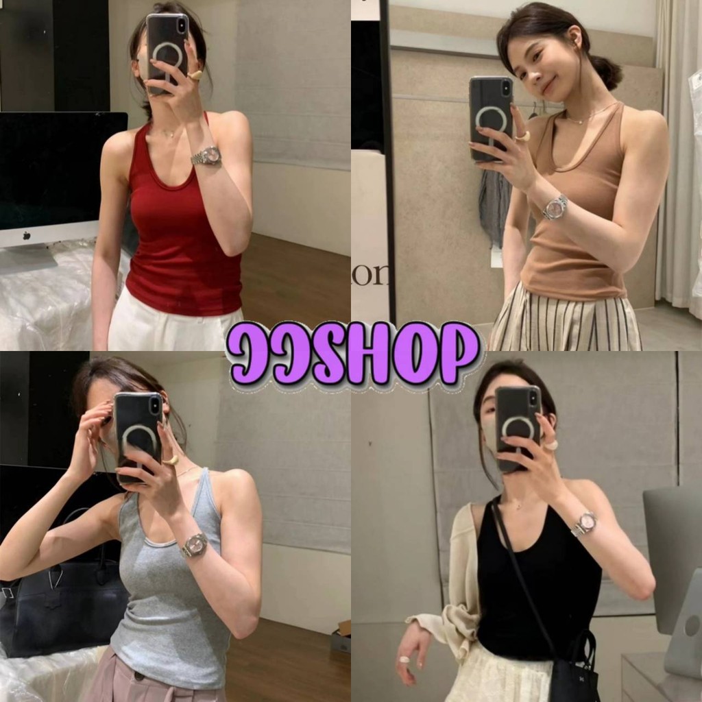 JJ Shop​💜​พร้อมส่ง เสื้อกล้าม มีฟองน้ำ ผ้าร่องเล็กฟิลคาวาอี้ สีพื้นยืดกำลังดี "FY298"