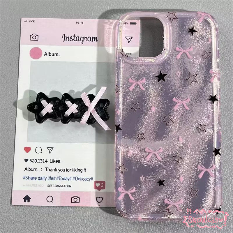 รูปแบบดาวผีเสื้อสีชมพูพริตตี้พ เคสSamsung A05s A12 A14 A15 A23 A25 A32 A03 A20 A50 A04s A05 A34 A53 A51 A21s A33 A13 A11