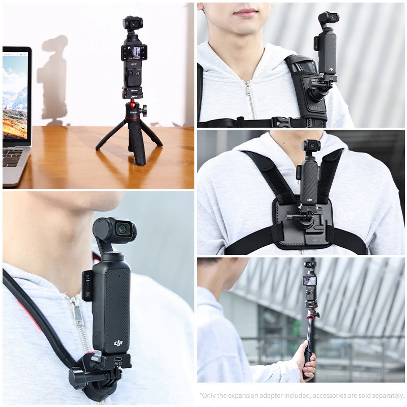 Ulanzi PK-10 Pocket 3 อะแดปเตอร์ขยายสําหรับ DJI Osmo Pocket 3 พร้อม 1/4 "สกรู Arca-Swiss 2-Prong Action Mount รองรับการชาร์จ