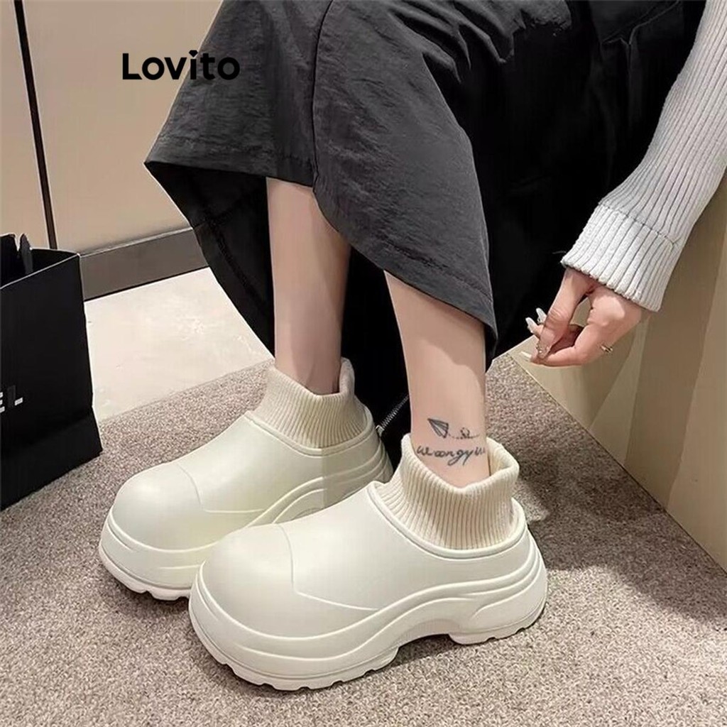 Lovito สบาย ๆ ธรรมดาหนา แต่เพียงผู้เดียวตุ๊กตากันน้ำสำหรับความอบอุ่นแฟชั่นบูตสำหรับผู้หญิง LFA47081