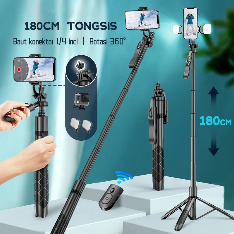 L16 L18 1800 มม.Selfie Stick ขาตั้งกล้องขาตั้งพับ Monopod พร้อมที่จับ 1/4 อะแดปเตอร์สําหรับ Gopro พร