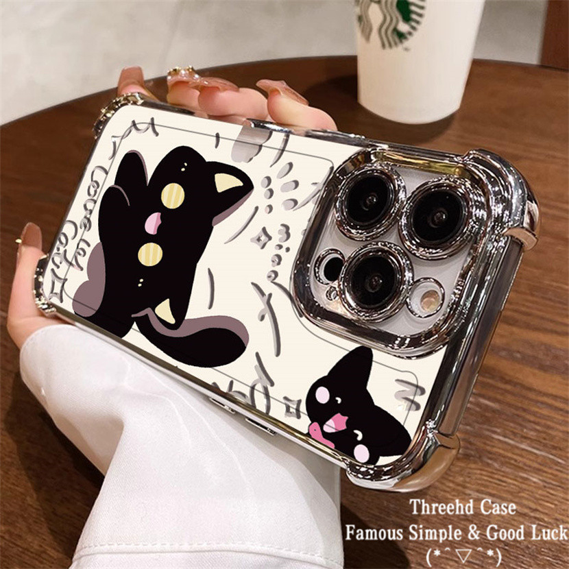 เคสสําหรับvivo Y03 Y17S Y15S Y20 Y21 Y11 Y02 Y16 Y12S Y17 Y12S Y12A V30 Y35 Y36 Y12A Y15A V25 V27 สี่มุมสีดํากรณีป้องกันเลนส์TPUน่ารัก