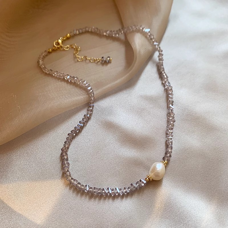Elegant ธรรมชาติน้ําจืด Pearl & คริสตัล 14K Gold Filled หญิงลูกปัด ain สร้อยคอเครื่องประดับสําหรับผู