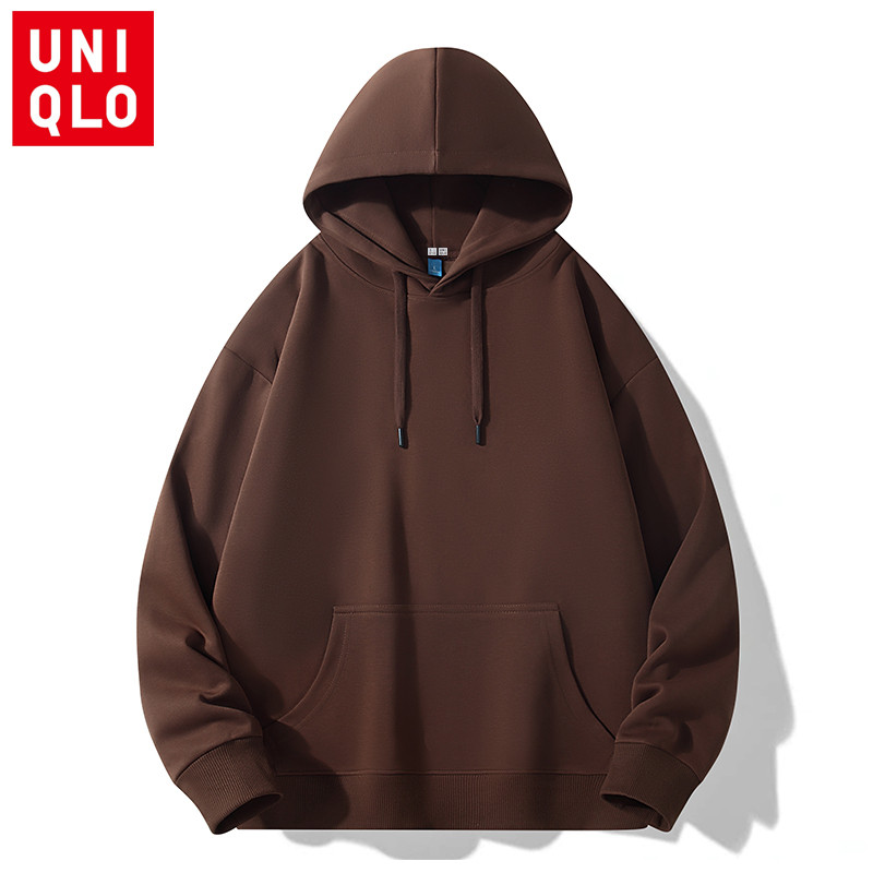 Uniqlo เสื้อสเวตเตอร์สีทึบมีฮู้ดผู้ชายหลากสีเสื้อสเวตเตอร์กีฬาลําลอง