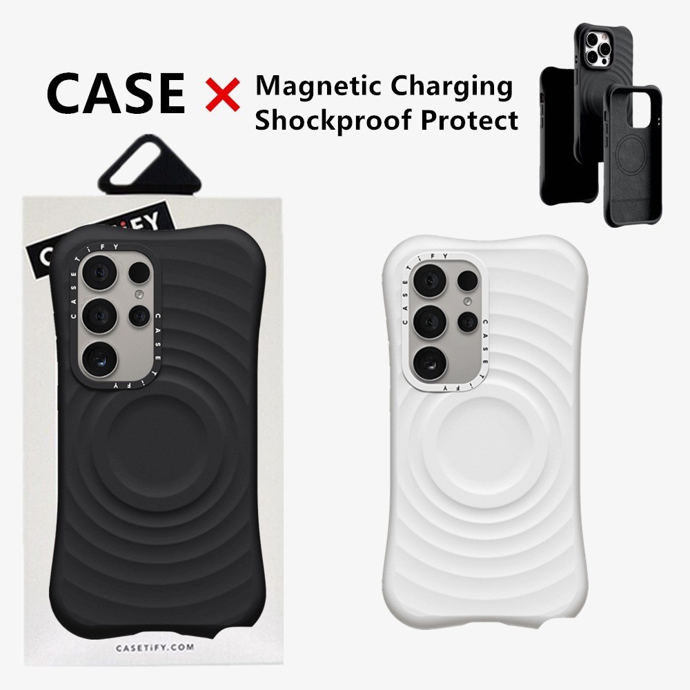 Casetifg Ripple กรณีคุณภาพสูงชาร์จแม่เหล็กเคสโทรศัพท์พร้อมกล่องสําหรับ Samsung Galaxy S24 Ultra S24Plus คลื่นซิลิโคน Matte Anti ลายนิ้วมือกันกระแทกปกหลัง