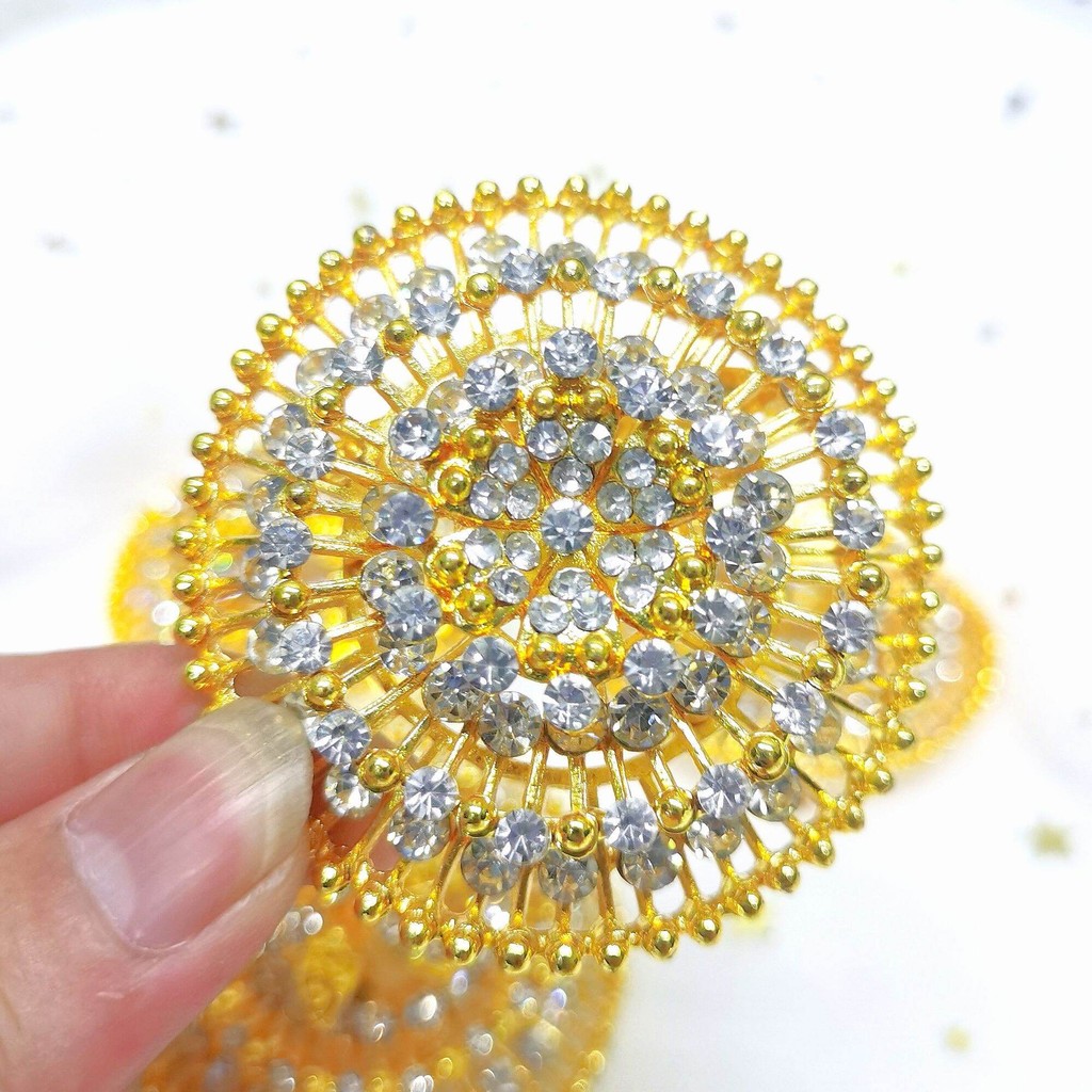 March jewelry เข็มกลัดทองหรูหรา 5 ซม. ฝังด้วย rhinestones เข็มกลัดกลม เข็มกลัดขนาดใหญ่สำหรับผู้หญิง