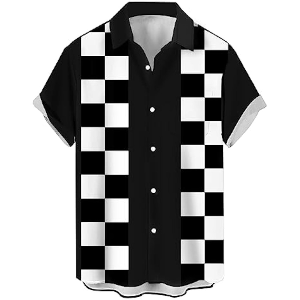 2024เสื้อโบว์ลิ่งชายเสื้อฮาวายพิมพ์วินเทจ 1950ส เสื้อแขนสั้นกระดุมลําลองเสื้อชายหาด