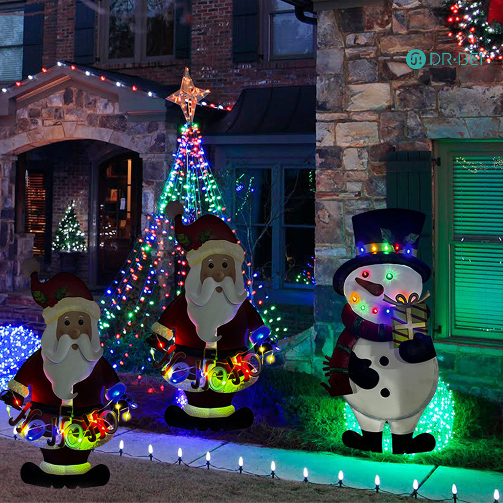 Dr.bei Flagship Store คริสต์มาส Stake ตกแต่ง Lighted 2D Santa Claus Snowman Yard Sign กลางแจ้งโลหะ Ground Stake สําหรับคริสต์มาสสวนสนามหญ้าตกแต่ง