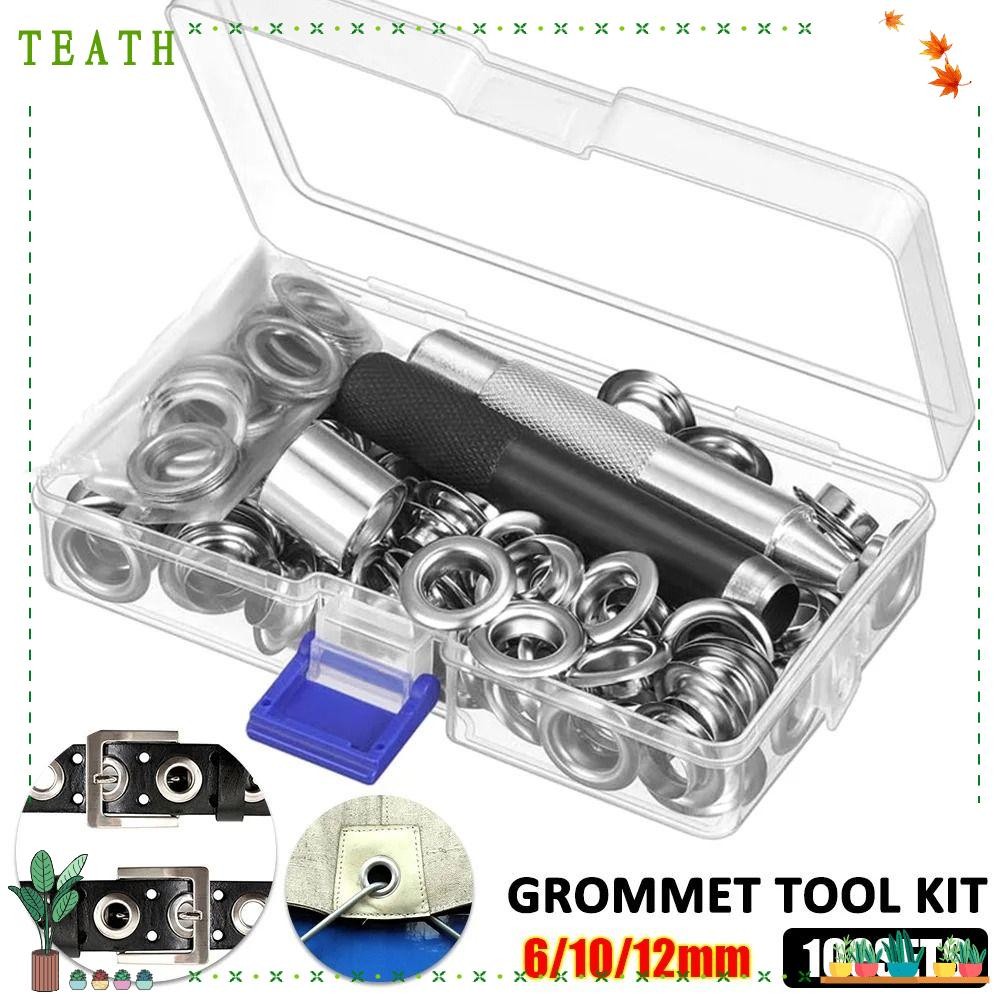 Teath 100 ชุด Grommets ตาไก่, 6/10/12 มม.เงิน Grommet ชุดเครื่องมือ, สําหรับผ้าม่านเสื้อผ้าเครื่องมือติดตั้งรองเท้ากระเป๋าหนังหัตถกรรม DIY Grommet การตั้งค่าเครื่องมือ
